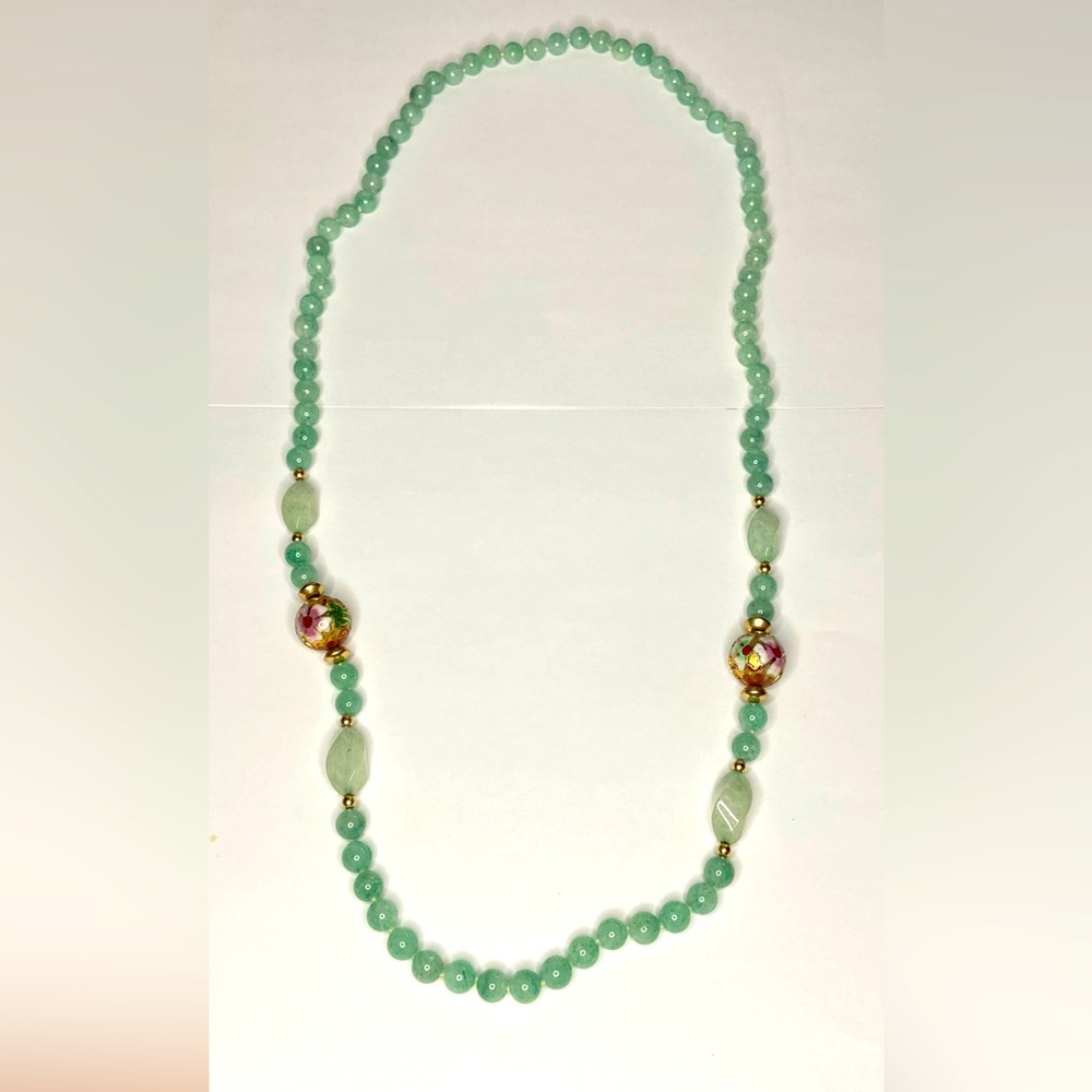 Vintage Green Beaded Costume Jewelry Necklace